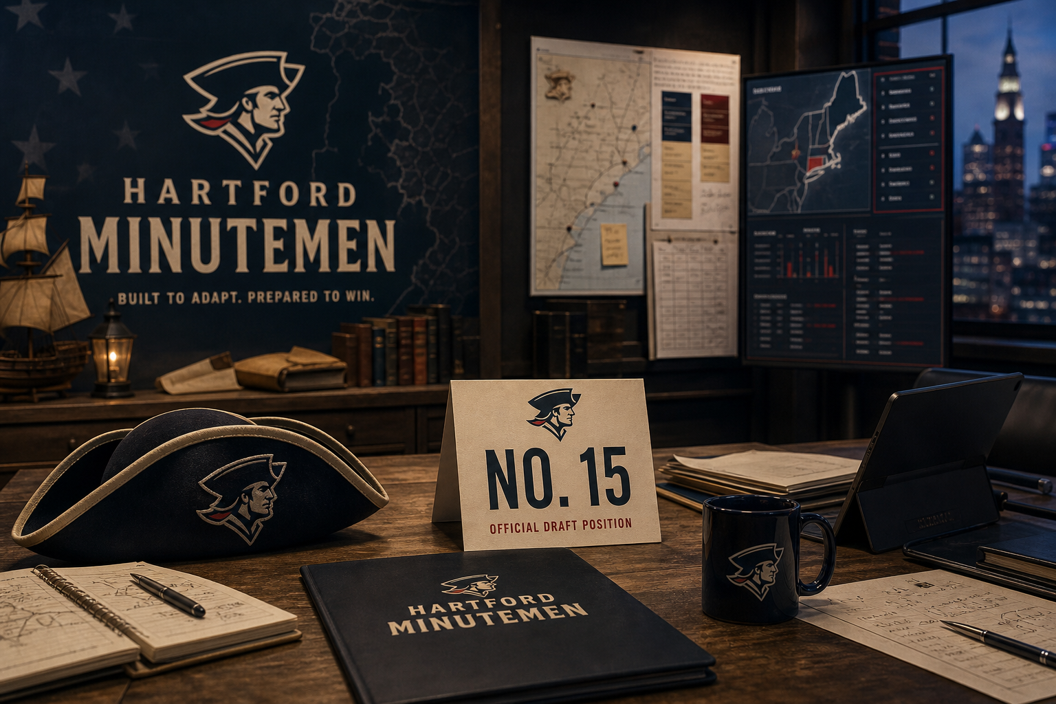 Hartford Minutemen pre-draft interview feature illustration — official CGL draft position No. 15