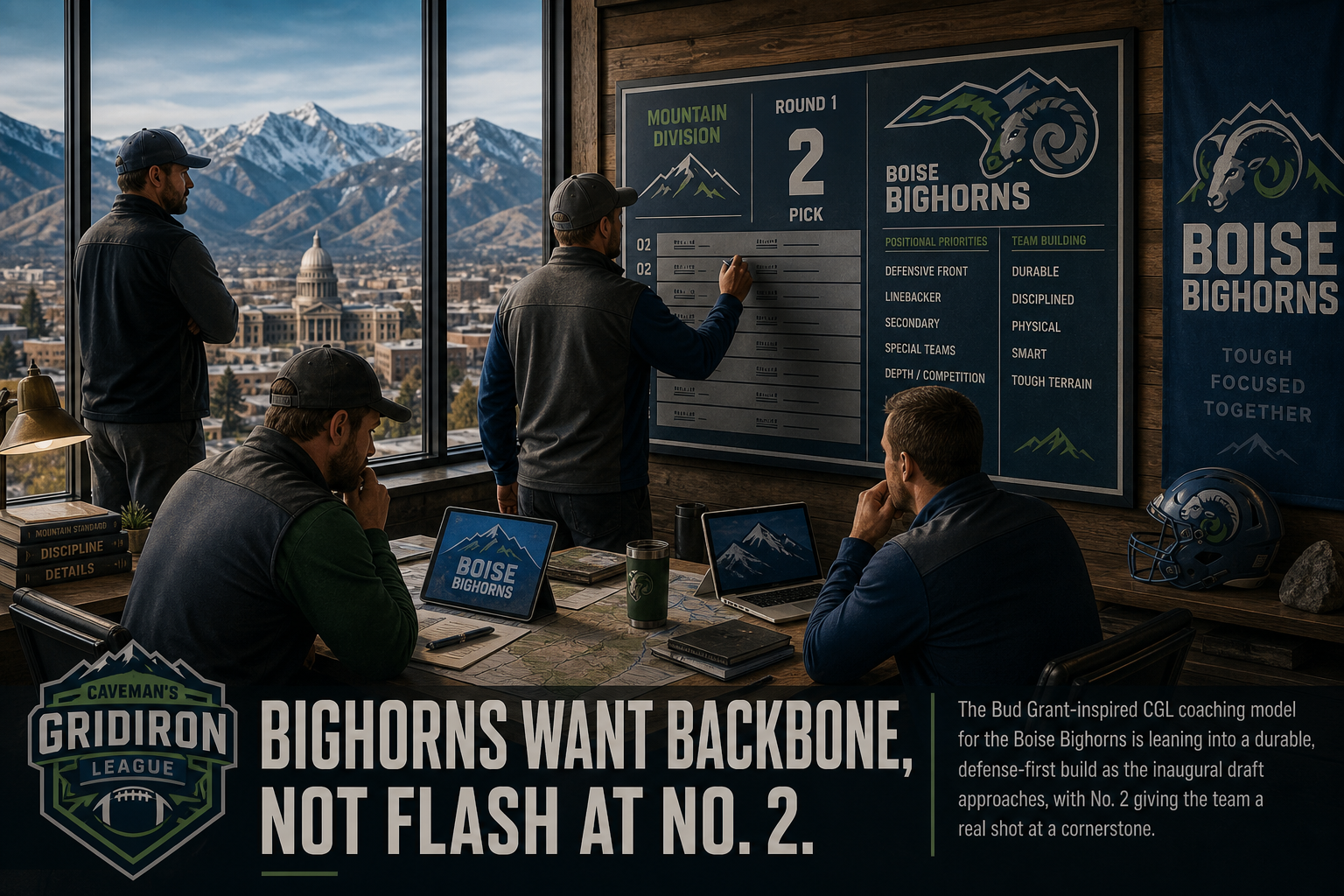 Boise Bighorns pre-draft interview feature illustration — official CGL draft position No. 2