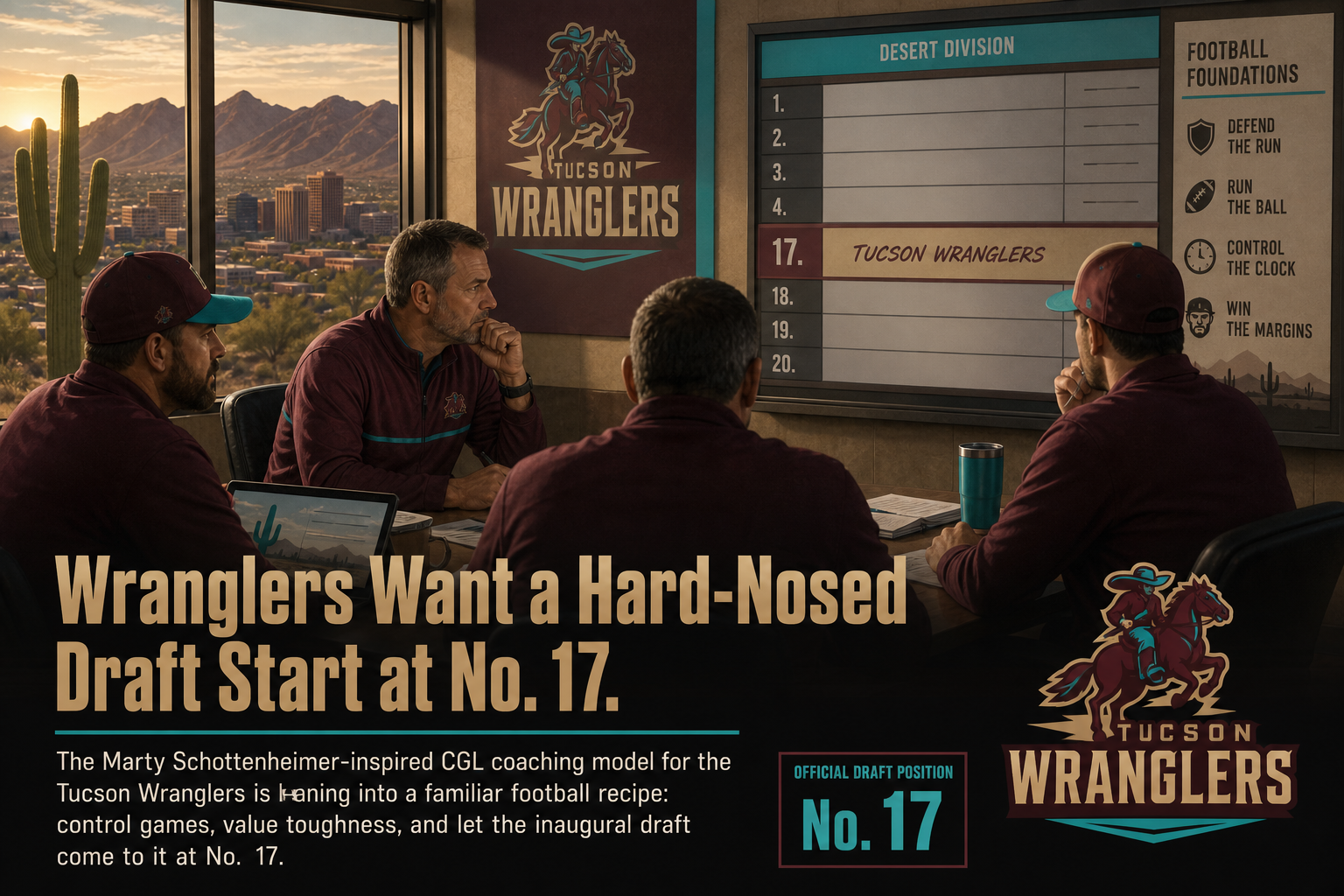 Tucson Wranglers pre-draft interview feature illustration — official CGL draft position No. 17