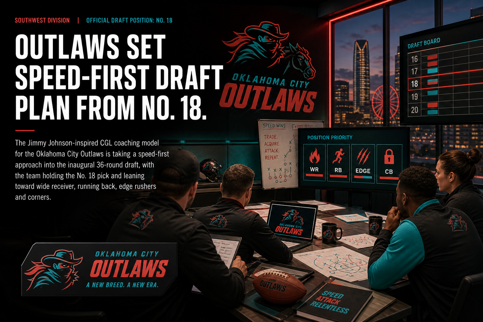Oklahoma City Outlaws pre-draft interview feature illustration — official CGL draft position No. 18