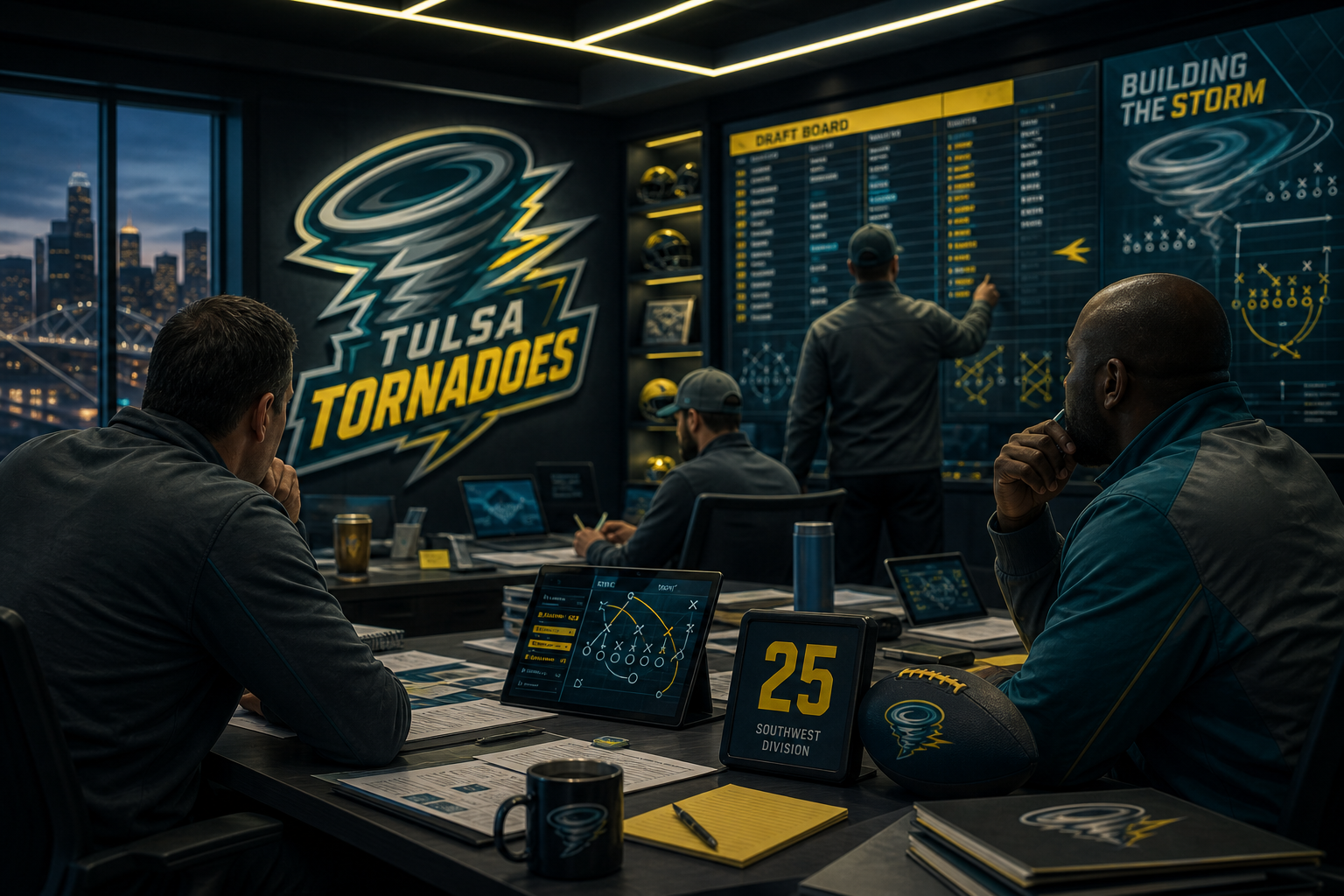 Tulsa Tornadoes pre-draft interview feature illustration — official CGL draft position No. 25