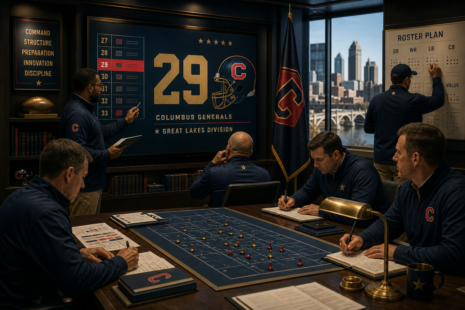 Columbus Generals pre-draft interview feature illustration — official CGL draft position No. 29