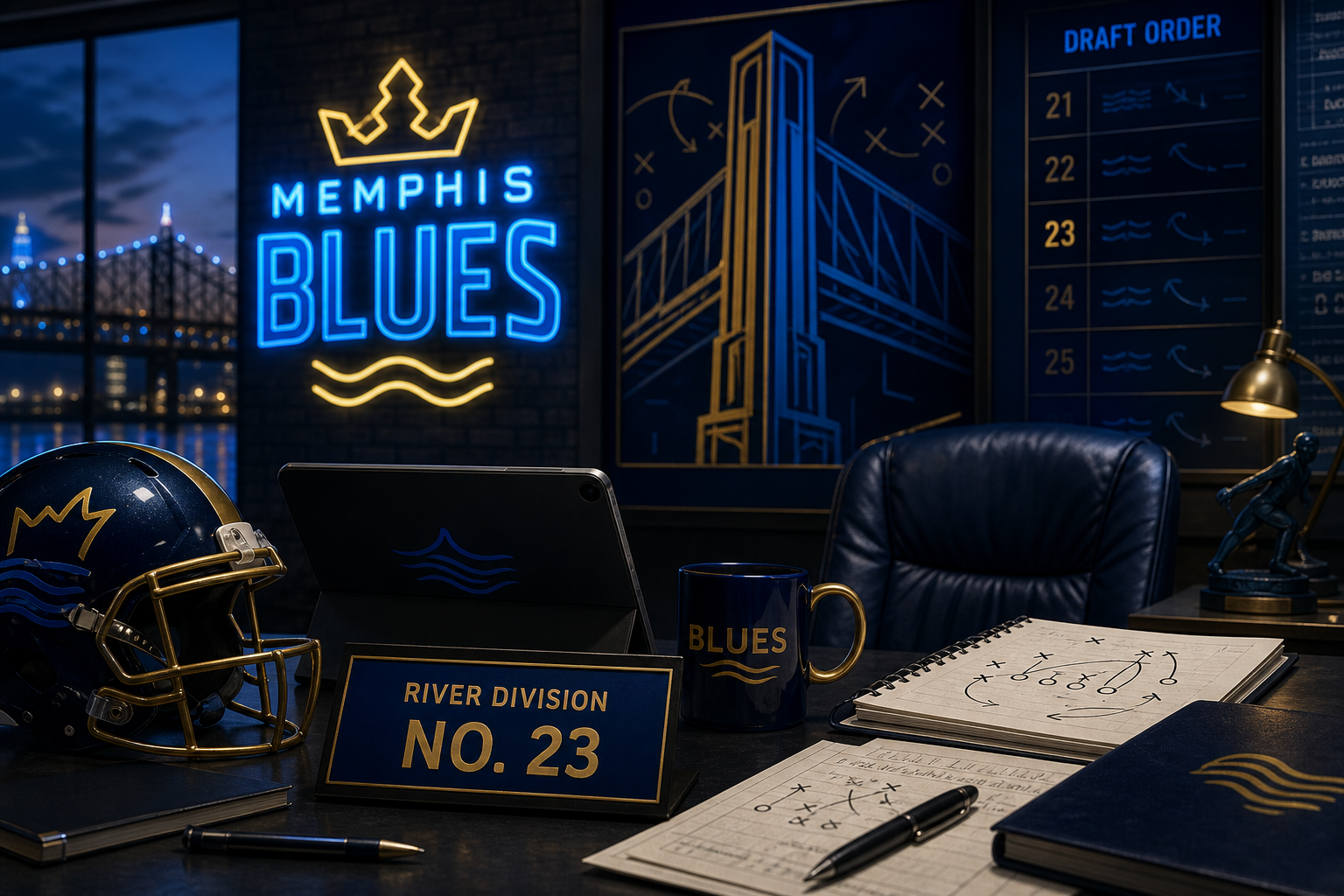 Memphis Blues pre-draft interview feature illustration — official CGL draft position No. 23